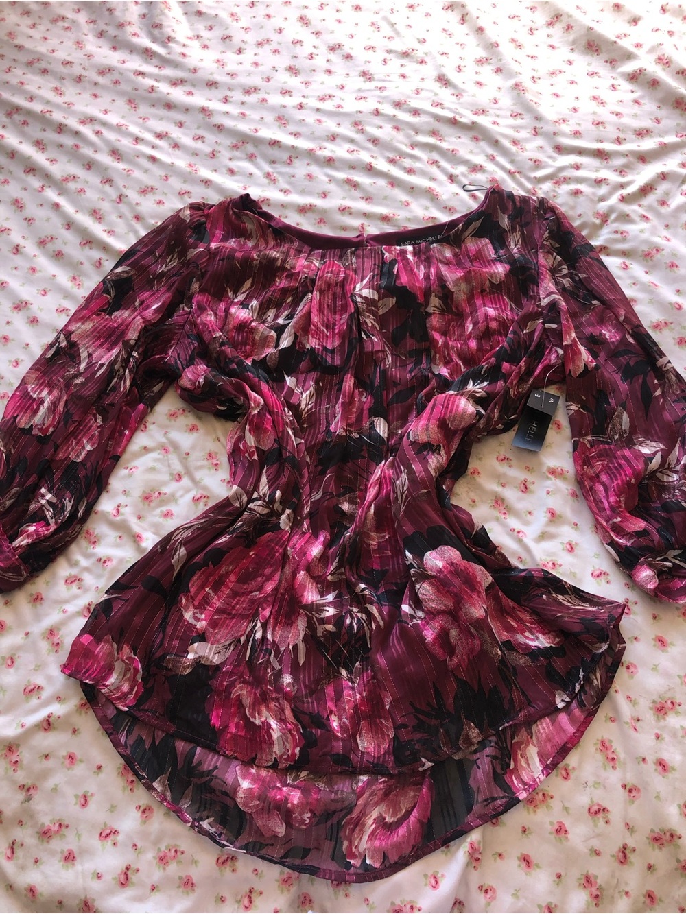 Sara Michelle Magenta Floral Peasant Blouse
